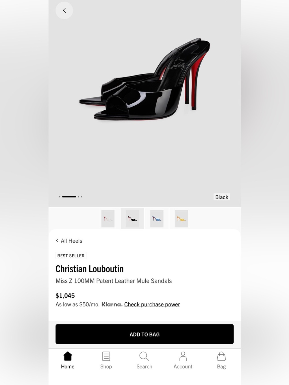 Christian Louboutin Black Patent Leather Open-Toe Mule with Red Sole
